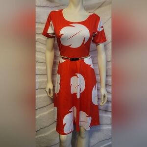 Maisolly Fit & Flare Red & White Tropical Stretch Midi Dress Women's Size M
